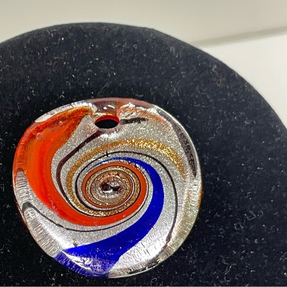 Colorful Orange, Blue, Gold and Silver  Swirl Glass Pendant - Picture 6 of 8